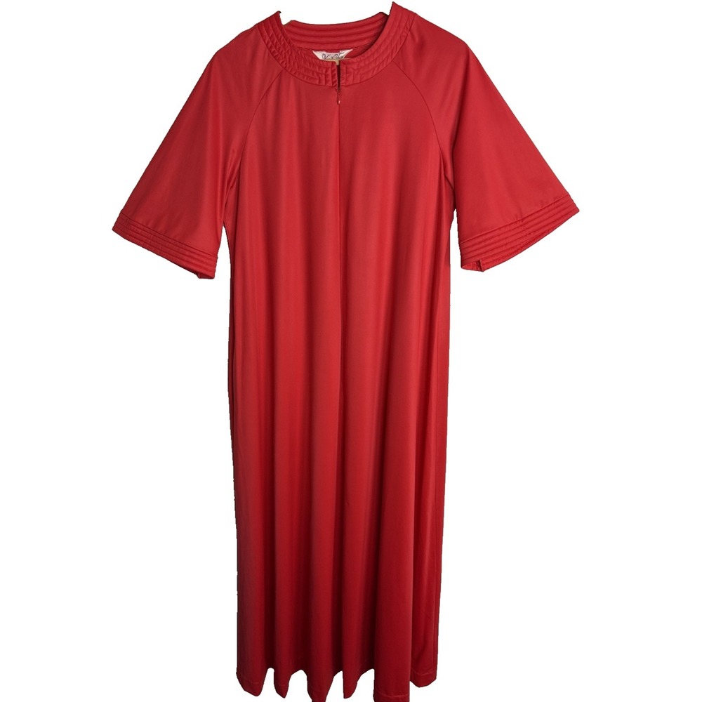 Vintage Vanity Fair Mod Lounge Dress House Coat Womens Medium Red Bell Sleeve